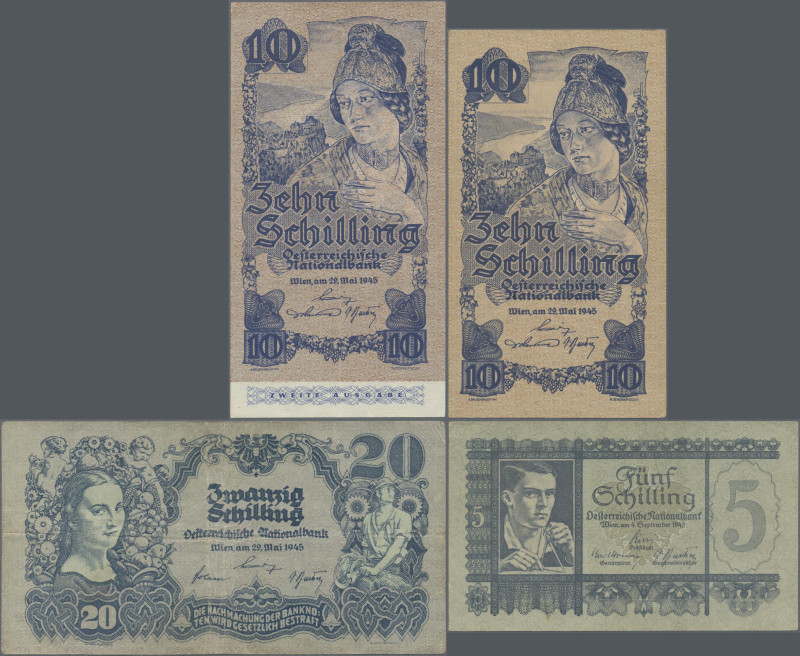 Austria: Oesterreichische Nationalbank, set with 10 banknotes, 1945 series, with...