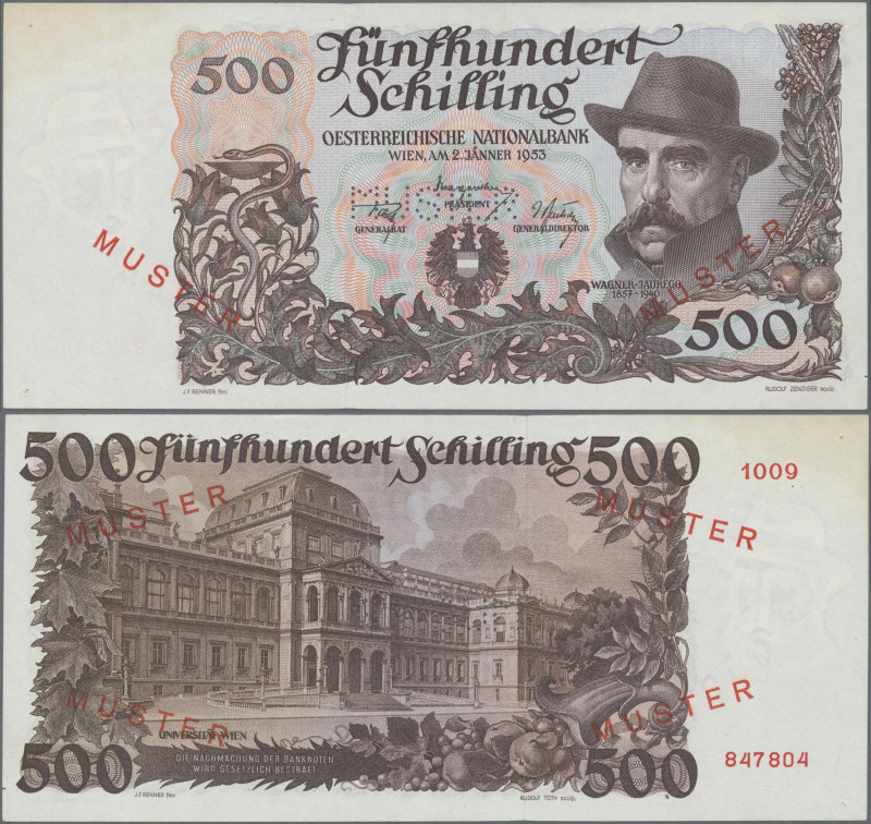 Austria: Oesterreichische Nationalbank, 500 Schilling 1953 SPECIMEN with portrai...