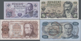 Austria: Oesterreichische Nationalbank, lot with 5 banknotes, 1956-1965 series, with 20 Schilling 1956 (P.136, UNC), 50 Schilling 1962 (P.137, XF+/aUN...