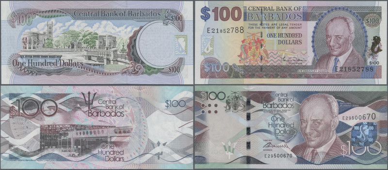 Barbados: Central Bank of Barbados, very nice pair with 100 Dollars ND(2000) (P....