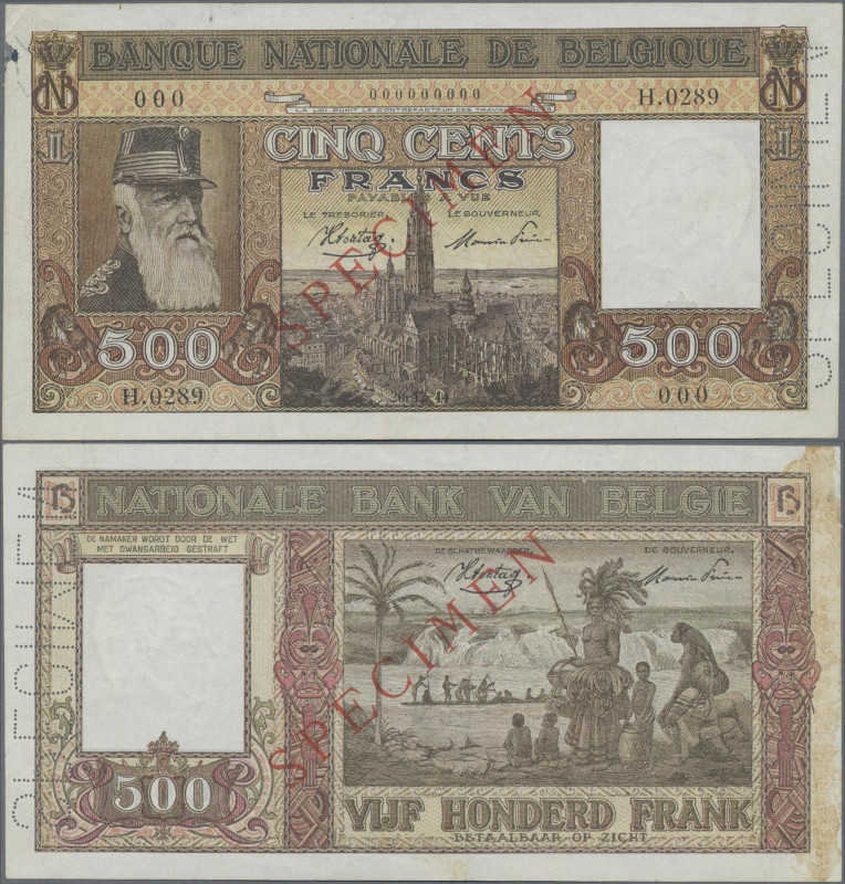 Belgium: Banque Nationale de Belgique, 500 Francs 1944-1947 SPECIMEN, P.127s, pe...