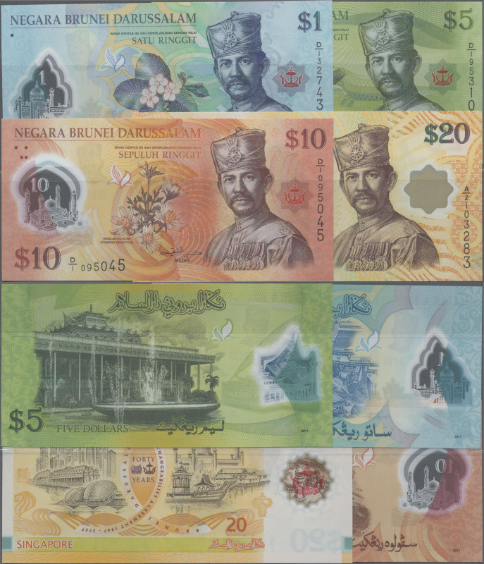 Brunei: State of Brunei Darussalam, lot with 4 banknotes, series 2007 and 2011, ...