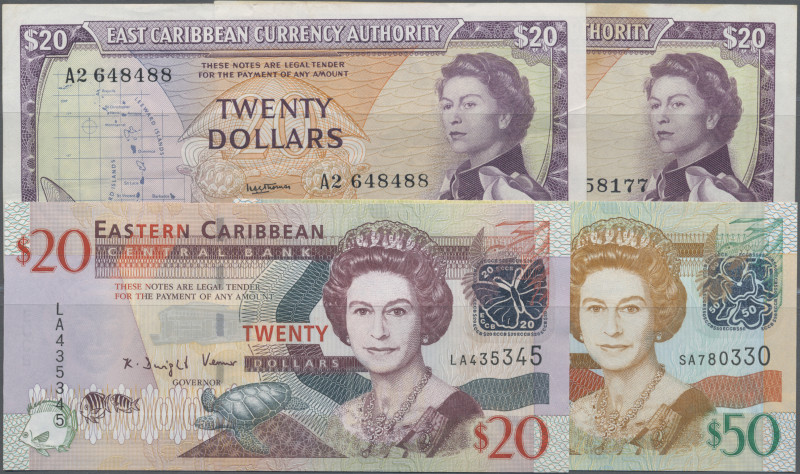 East Caribbean States: East Caribbean States, huge lot with 22 banknotes, 1965-2...