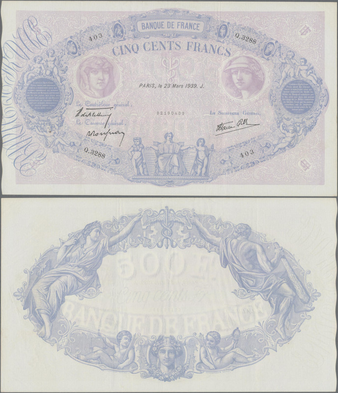 France: Banque de France 500 Francs 23.03.1939, P.88c, fantastic condition for t...