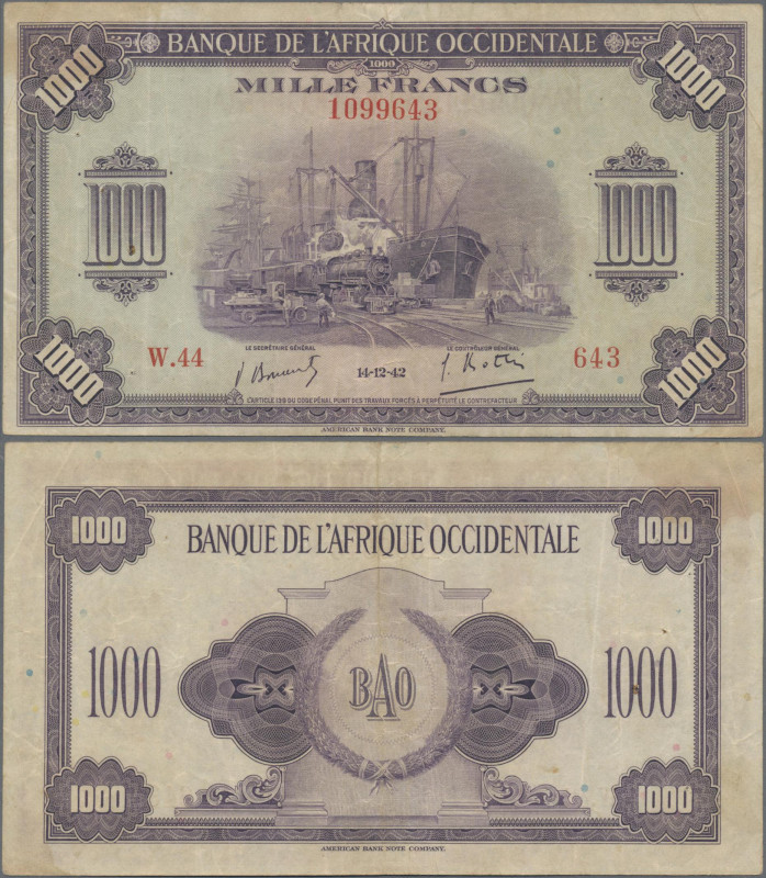 French West Africa: Banque de l'Afrique Occidentale, 1000 Francs 14.12.1942, P.3...