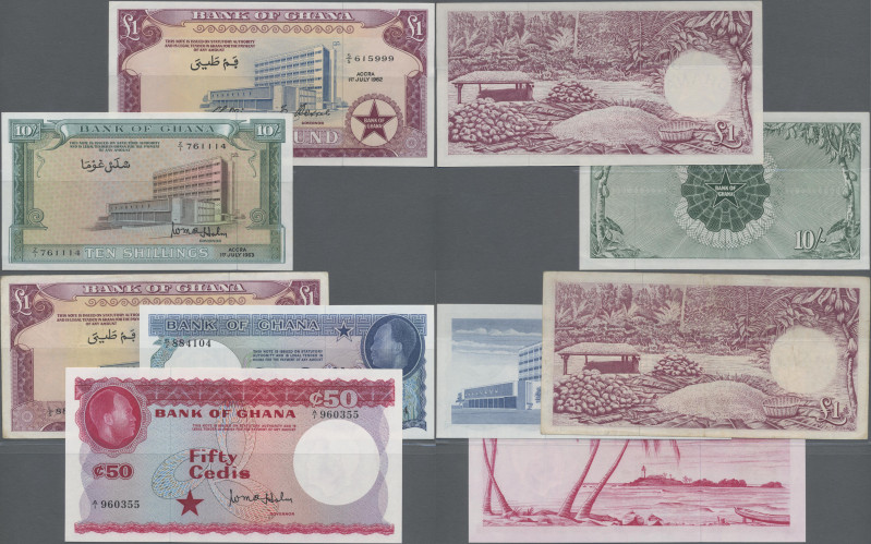 Ghana: Bank of Ghana, lot with 5 banknotes, 1963-1965, with 10 Shillings 1963 (P...