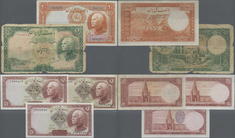 Iran: Bank Melli Iran, lot with 5 banknotes, SH1316-1317 (1938) series, with 5 R...