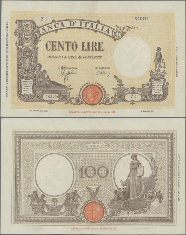 Italy: Banca d'Italia, 100 Lire 09.12.1942 with signatures Azzolini & Urbini, P....