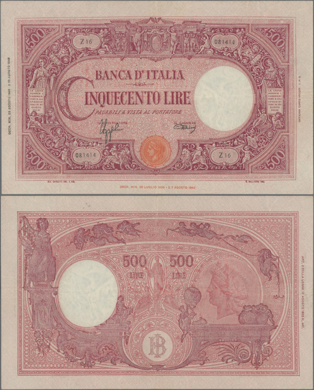 Italy: Banca d'Italia, 500 Lire 23.08.1943 with signatures Azzolini & Urbini, P....