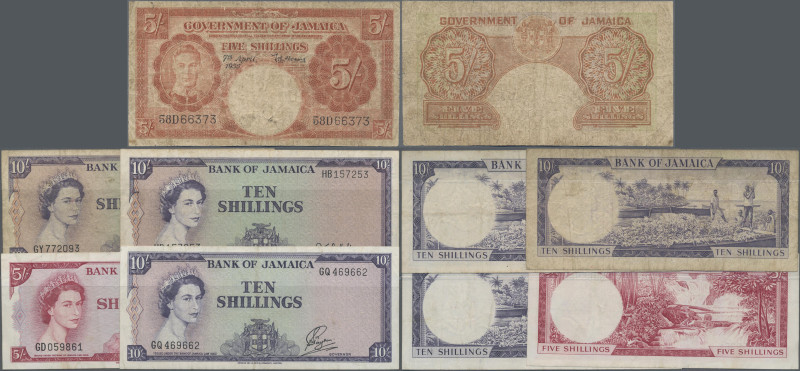 Jamaica: Government and Bank of Jamaica, lot with 5 banknotes, 1955-1964 series,...