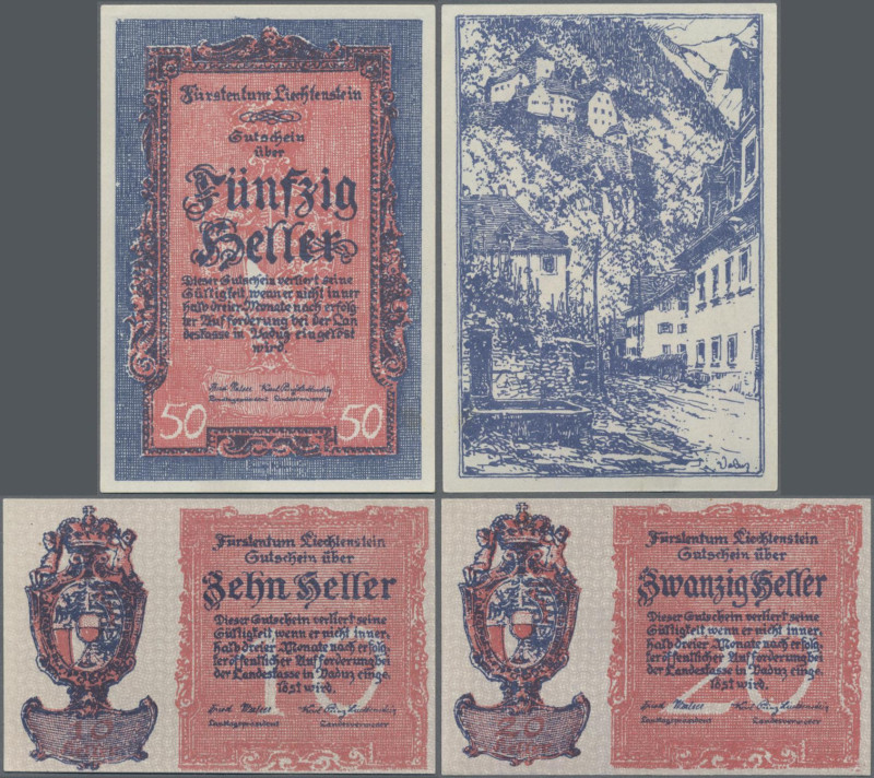 Liechtenstein: Fürstentum Liechtenstein, set with 10, 20 and 50 Heller ND(1920),...