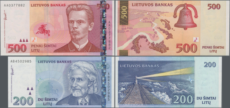 Lithuania: Lietuvos Bankas, pair with 200 Litu 1997 (P.63, UNC) and 500 Litu 200...