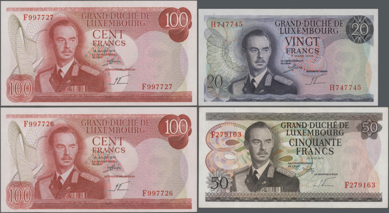 Luxembourg: Grand-Duché de Luxembourg, lot with 9 banknotes, 1966-1972 series, w...