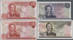 Luxembourg: Grand-Duché de Luxembourg, lot with 9 banknotes, 1966-1972 series, with 2x 20 Francs (P.54, F+, VF+), 5x 50 Francs (P.55b, F+ to aUNC) and...