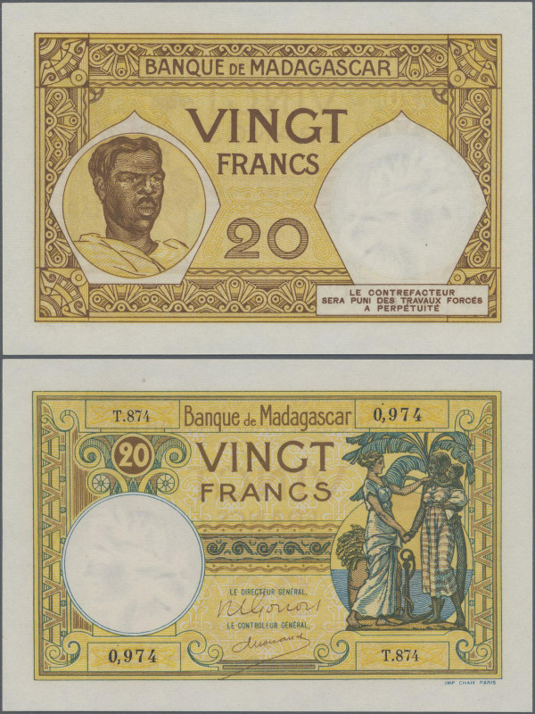 Madagascar: Banque de Madagascar 20 Francs ND(1937-47), P.37, almost perfect wit...