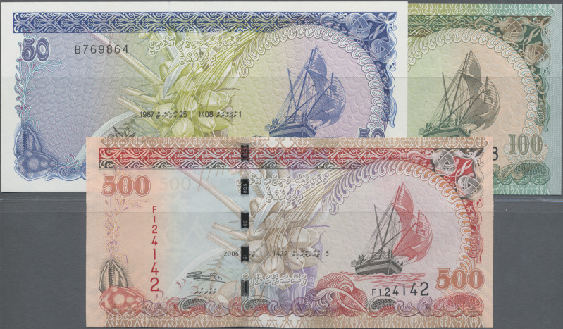 Maldives: Maldives Monetary Authority, lot with 14 banknotes, 1983-2006 series, ...