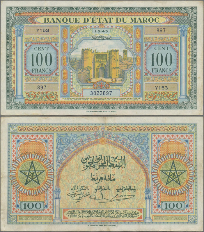 Morocco: Banque d'État du Maroc, 100 Francs 01.05.1943, printed by E. A. Wright ...