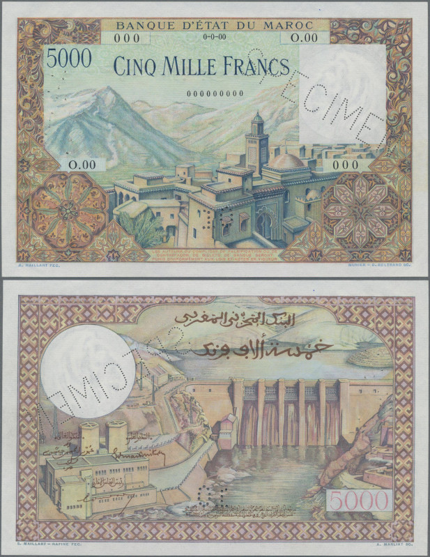 Morocco: Banque d'État du Maroc, 5.000 Francs 1950's SPECIMEN, P.49s with diagon...