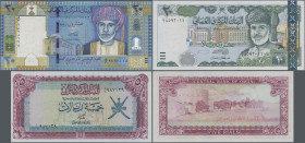 Oman: Central Bank of Oman, set with 3 banknotes, 5 Rials ND(1977) (P.18, UNC), 20 Rials 2000 (P.41, UNC) and 20 Rials 2010 commemorative series (P.46...