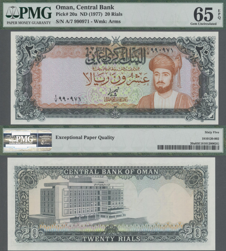 Oman: Central Bank of Oman 20 Rials ND(1977), P.20, PMG 65 Gem Uncirculated EPQ....