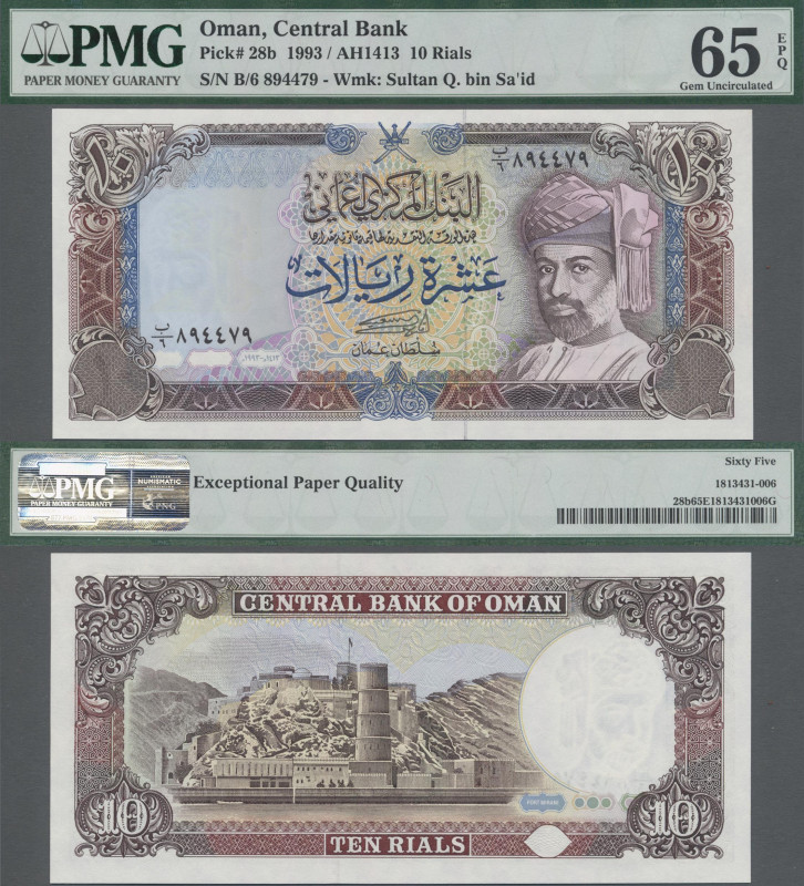 Oman: Central Bank of Oman 10 Rials 1993 (AH1413), P.28b, PMG 65 Gem Uncirculate...