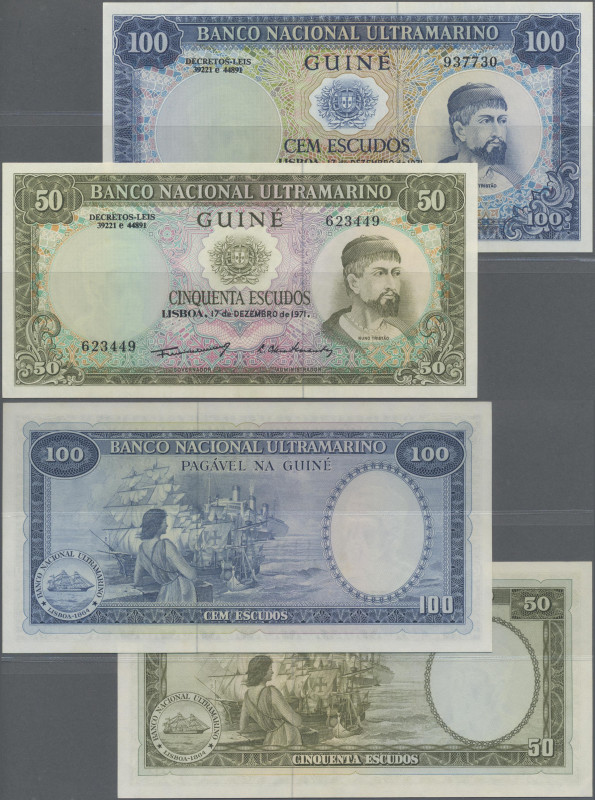 Portuguese Guinea: Banco Nacional Ultramarino – Guiné, pair with 50 and 100 Escu...