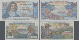 Saint Pierre & Miquelon: Caisse Centrale de la France d'Outre-Mer – SAINT PIERRE & MIQUELON, pair with 5 and 10 Francs ND(1950-60), P.22 (aUNC/UNC), P...