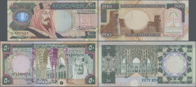 Saudi Arabia: Saudi Arabian Monetary Agency, pair with 50 Riyals AH 1379 (1961-1976 ND) (P.19, UNC) and 200 Riyals AH1419 (1999) commemorative series ...