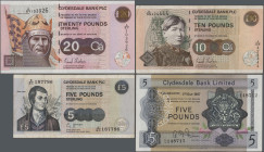 Scotland: Clydesdale Bank Limited and Clydesdale Bank PLC, lot with 6 banknotes, including 5 Pounds 1967 (P.198, F+/VF), 1 Pound 1969 (P.202, VF), 1 P...