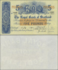 Scotland: The Royal Bank of Scotland, 5 Pounds 01.07.1953, P.323b with three signatures, very soft vertical bend at center, tiny spot lower right on f...