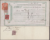 Singapore: Pair with two promissory notes of 200 and 442.47 Singapore Dollars 1893/94 for Mr. Thomas Kelk Ross, both with several tax stamps plus a ha...
