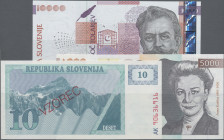 Slovenia: Republic and Bank of Slovenia, collection with 27 banknotes, 1990-2005 series, comprising for example 1-1.000 Tolarjev 1990 (P.1-9, VF to UN...