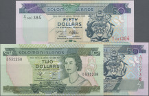 Solomon Islands: Central Bank of the Solomon Islands, lot with 11 banknotes, 1977-2006 series, including 2 Dollars ND(1977) (P.5, UNC), 5 and 10 Dolla...