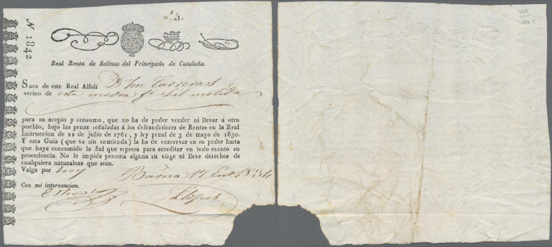 Spain: Real Renta de Salinas des Principado de Cataluna 1834, REF 17 BIBLIOTECA ...