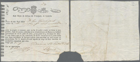 Spain: Real Renta de Salinas des Principado de Cataluna 1834, REF 17 BIBLIOTECA RCI, missing part lower right and a few folds and stains, Condition: F...