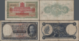 Straits Settlements: The Government of the Straits Settlements, very nice pair with 10 Cents 1919 (P.8b, F/F- lightly toned paper and probably cleaned...