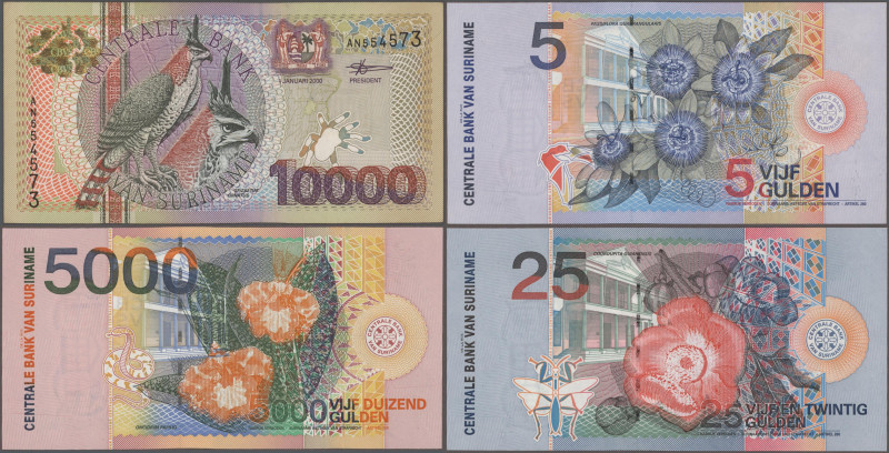 Suriname: Central Bank van Suriname, 2000 series, collection with 5, 10, 25, 100...