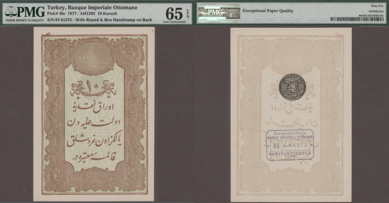 Turkey: Banque Imperiale Ottomane, 10 Kurush AH1295 (1877) with round and box ha...