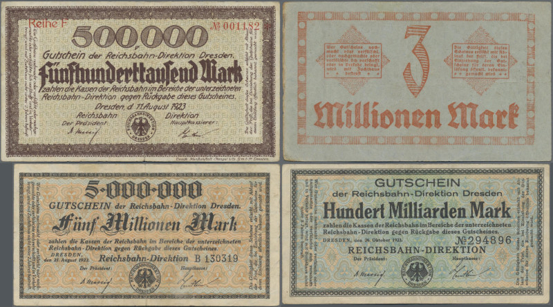 Deutschland - Reichsbahn: Dresden, Reichsbahndirektion, Lot mit 15 Scheinen 1923...