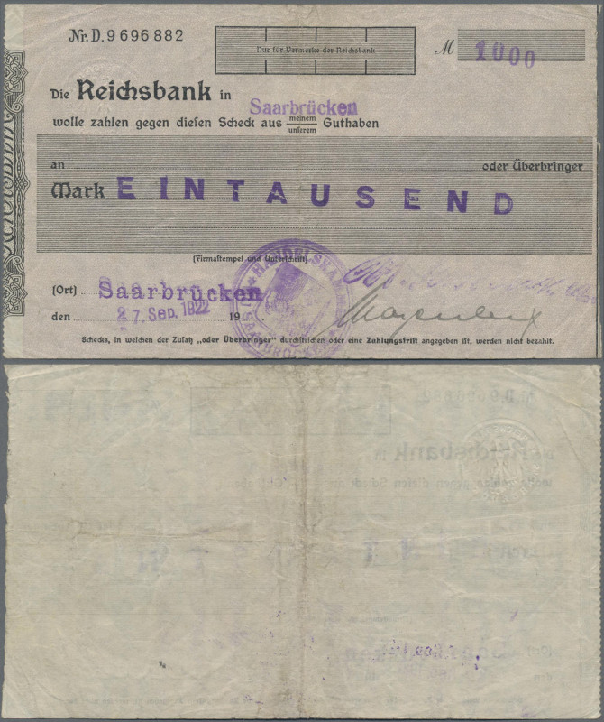 Deutschland - Notgeld - Saarland: Saarbrücken, Handelskammer, 1000 Mark, 27.9.19...