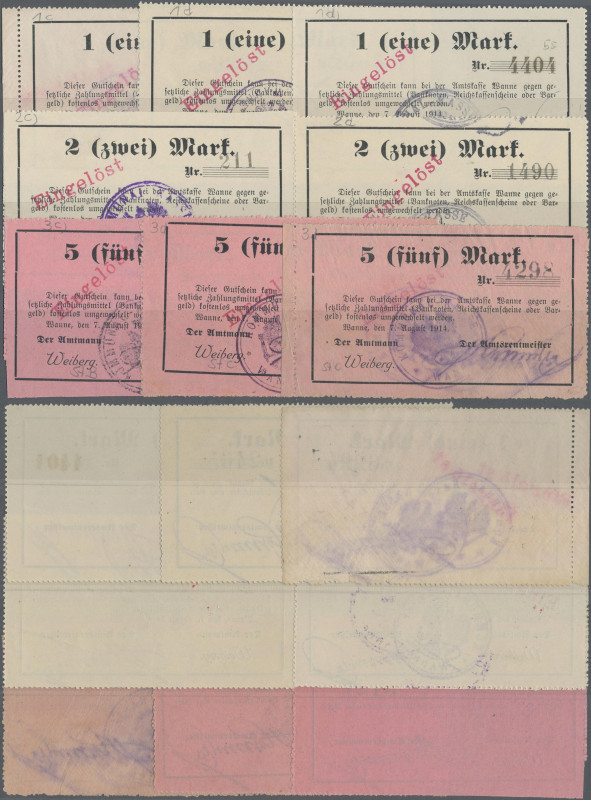 Deutschland - Notgeld - Westfalen: Wanne, Amtmann und Amtrentmeister, 1, 2, 5 Ma...