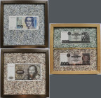 Varia: 3 Aufhängerahmen mit geschredderten Banknoten. Dabei geschredderte 100 DM und 1000 DM mit je einer Kopie der Originalbanknote sowie geschredder...