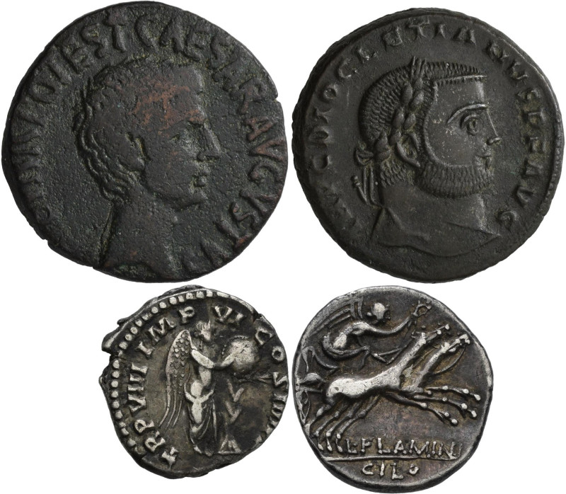 Antike: Kleines Lot 5 Stück, dabei Follis von Diocletianus, As von Augustus, Den...