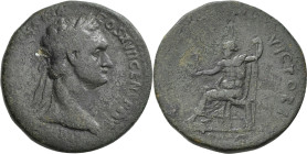 Domitian (69 - 81 - 96): Æ-Sesterz. Büste mit Lorbeerkranz Jupiter hält Victoria und Zepter. 26,50 g, Kampmann 24.119. Mit Echtheitszertifikat Borek m...