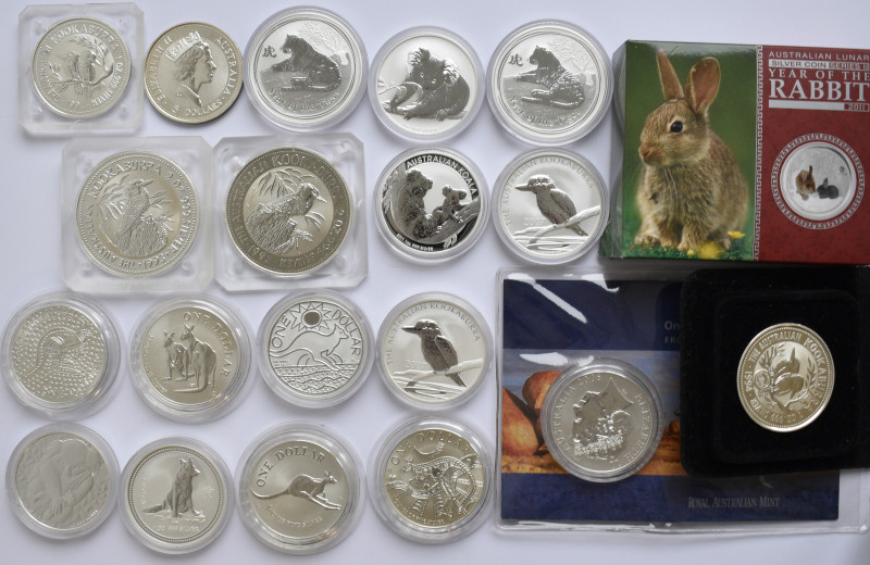 Australien: Sammlung diverse Silberunzen aus Down Under, dabei: 6 x 1 OZ Känguru...