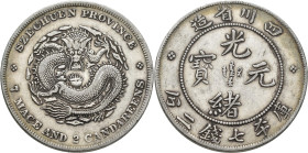 China: Provinz Szechuan, Dollar (7 mace and 2 candareens) o.J. (1901-1908). KM# Y 238. Gewicht 26,65 g. Kleine Randschäden und Kratzer, sehr schön+.
...