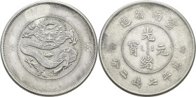 China: Provinz Yunnan, Dollar (7 mace and 2 candareens) o.J. (1911-1915) Im Namen von Kaiser Kuang-hsu (Guangxu). KM# Y 258. Gewicht 26,56 g. Abnutzun...