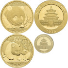 China - Volksrepublik: 50 Yuan 2011 + 2018 sowie 10 Yuan 2018, Panda, zus. 7,11 g, 999/1000 Gold. 10er noch eingeschweißt, Stempelglanz. Lot 3 Stück....