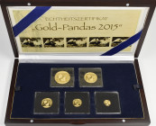 China - Volksrepublik: Set 5 x Gold-Panda 2015, dabei: 500 Yuan (1 OZ), 200 Yuan (½ OZ), 100 Yuan (¼ OZ), 50 Yuan (1/10 OZ) und 20 Yuan (1/20 OZ), KM#...