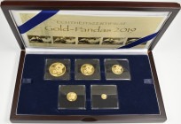 China - Volksrepublik: Set 5 x Gold-Panda 2019, dabei: 500 Yuan (30g), 200 Yuan (15g), 100 Yuan (8g), 50 Yuan (3g) und 10 Yuan (1g), KM# Unl. 999/1000...